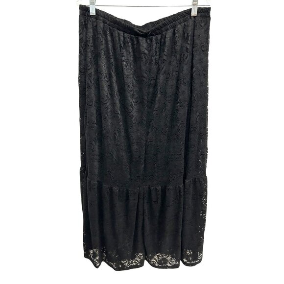 Black Lace Tiered Maxi Skirt Elastic Waistband Whimsygoth Fairycore - Picture 2 of 9